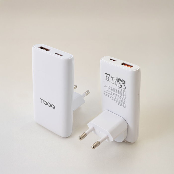 Tooq Cargador de Pared GaN 65W con USB-C PD y USB-A QC Blanco TQWC-GANSL65W1A1C Tooq Cargador de Pared GaN 65W con USB-C PD y USB-A QC Blanco TQWC-GANSL65W1A1C
