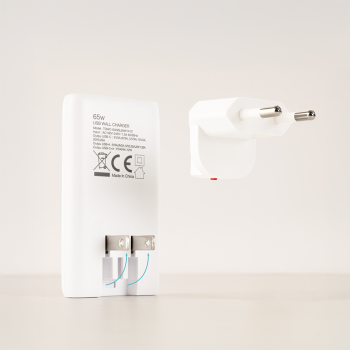 Tooq Cargador de Pared GaN 65W con USB-C PD y USB-A QC Blanco TQWC-GANSL65W1A1C Tooq Cargador de Pared GaN 65W con USB-C PD y USB-A QC Blanco TQWC-GANSL65W1A1C