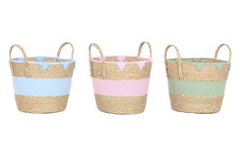 DKD Home Decor Cesta de Seagrass y Algodón Surtido de 3 Unidades