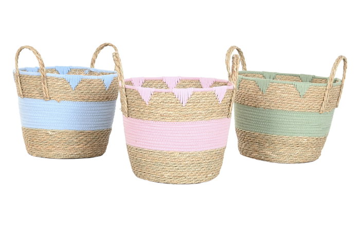DKD Home Decor Cesta de Seagrass y Algodón Surtido de 3 Unidades DKD Home Decor Cesta de Seagrass y Algodón Surtido de 3 Unidades