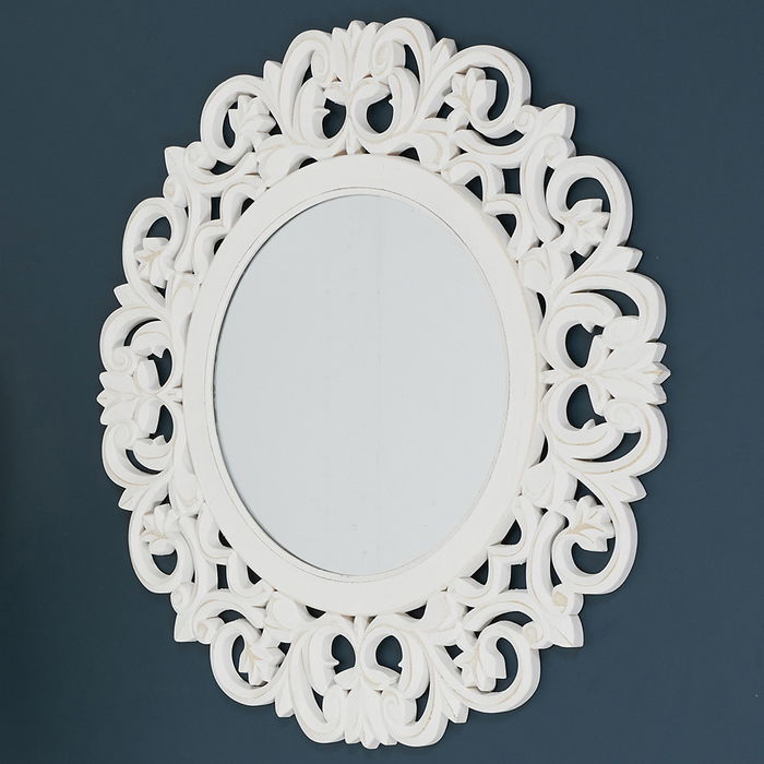 Home Deco Factory Espejo Redondo Madera Blanca Moldura Diámetro 60 cm