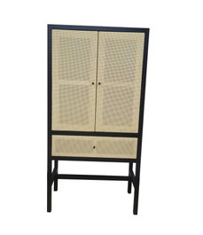DKD Home Decor Armario Balines Negro Natural Madera Abeto Ratan 160 x 80 x 38 cm