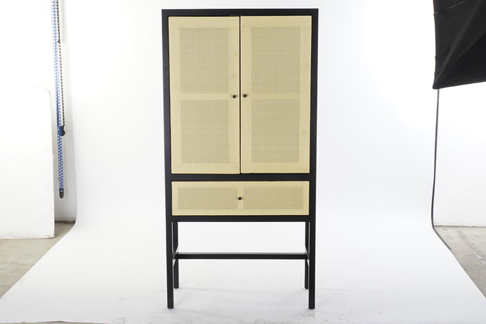DKD Home Decor Armario Balines Negro Natural Madera Abeto Ratan 160 x 80 x 38 cm