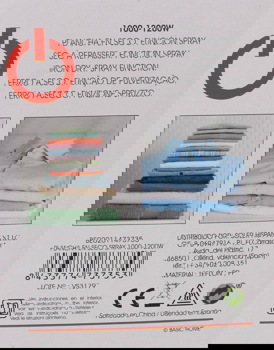 Basic Home Plancha Vapor 1000-1200W Basic Home (6 Unidades)