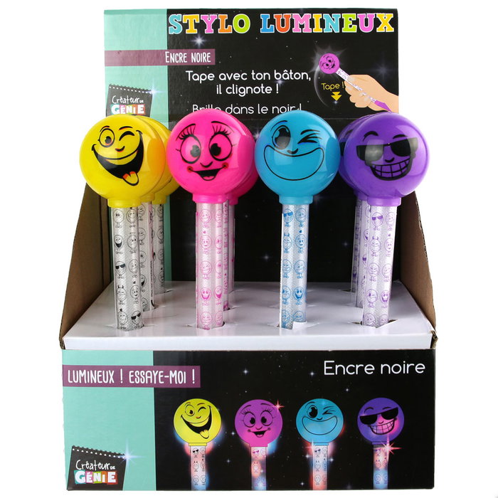 Createur de Genie Bolígrafo Luminoso con Emoticonos Surtidos que Brilla en la Oscuridad, Tinta Negra