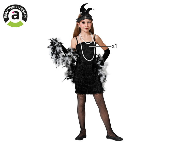 Disfraz Charleston Negro para Niña 7-9 Años - Vestido Años 20 Carnaval Disfraz Charleston Negro para Niña 7-9 Años - Vestido Años 20 Carnaval