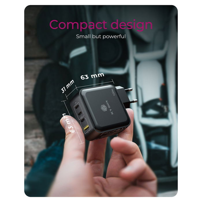 ICY BOX IcyBox 4-Port 100W GaN con PD 3.0 - Cargador de Pared USB-C Compacto y Rápido