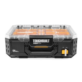Toughbuilt Organizador Stacktech de Polímero con Esquinas de Acero, 53 x 40.5 x 19 cm, Incluye 8 Contenedores, Tapa Transparente Reforzada, IP65, Capacidad 34 kg