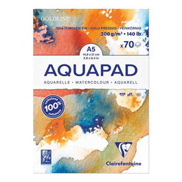 Bloc De Dibujo Clairefontaine Aquapad Encolado Blanco Grano Medio-Fino Tecnicas Humedas A5 300G 70H (Set de 3)