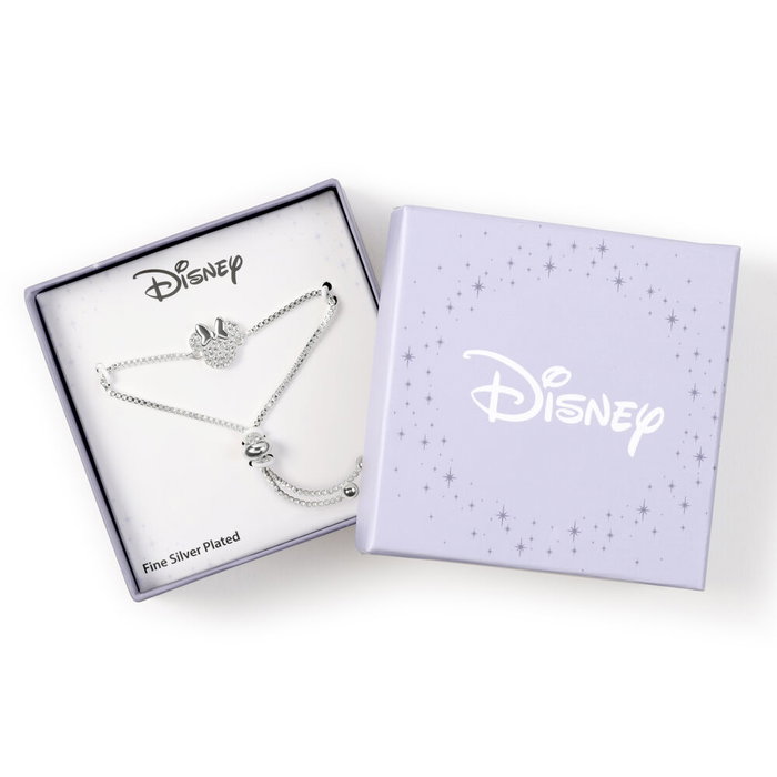 Disney Pulsera Minnie Mouse Chapada en Plata con Circonita Ajustable