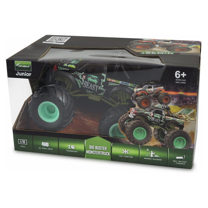 AMEWI 22484 Buggy Eléctrico RTR 1:18 con Motor Eléctrico, 2.4 GHz, 15 km/h, Batería de Litio 500 mAh, Color Negro y Verde, Para Niños y Niñas