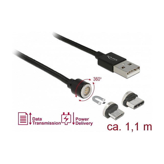 DeLOCK 85723 Set de cable magnético de carga y datos USB 1,1 m negro DeLOCK 85723 Set de cable magnético de carga y datos USB 1,1 m negro