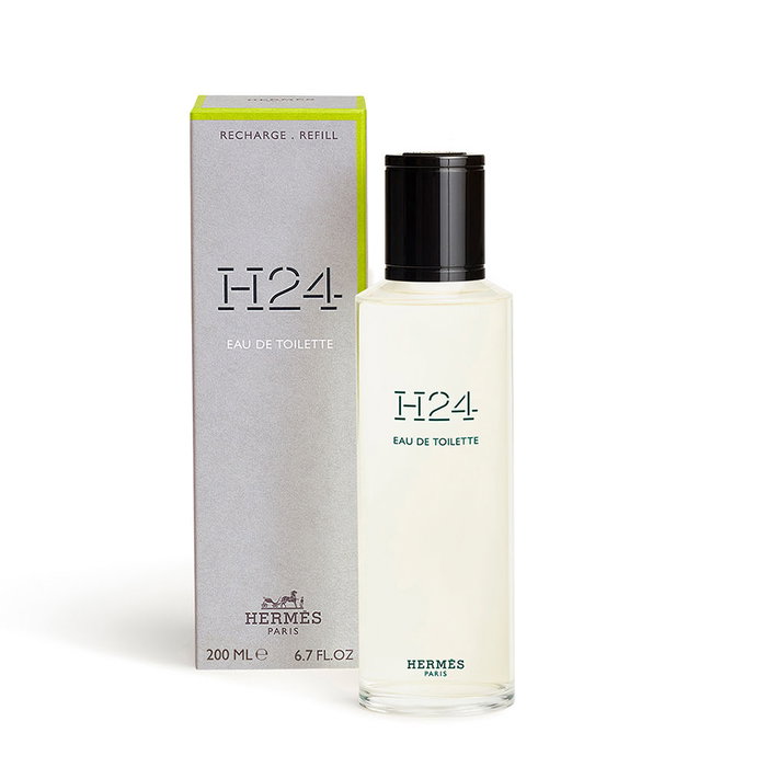 Hermès H24 Eau de Toilette - Recarga / Vaporizador para Hombre - 200 ml - Perfume Aromático Fougère - Frasco Recargable - Packaging Papel 100% Reciclado
