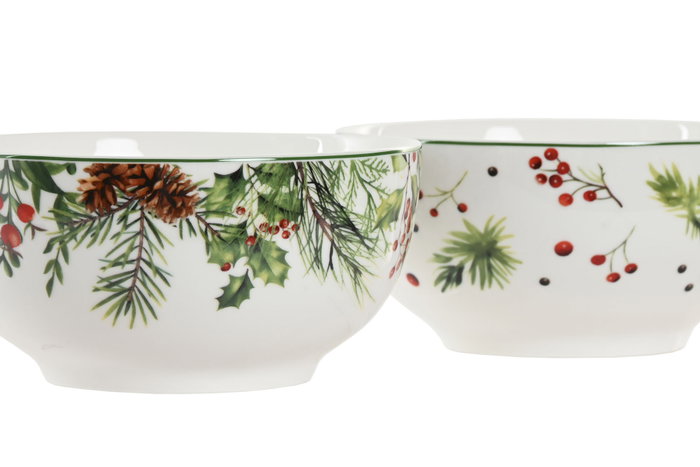 DKD Home Decor Bol Navidad Tradicional Acebo Verde Blanco 14 x 7 x 14 cm (12 Unidades)