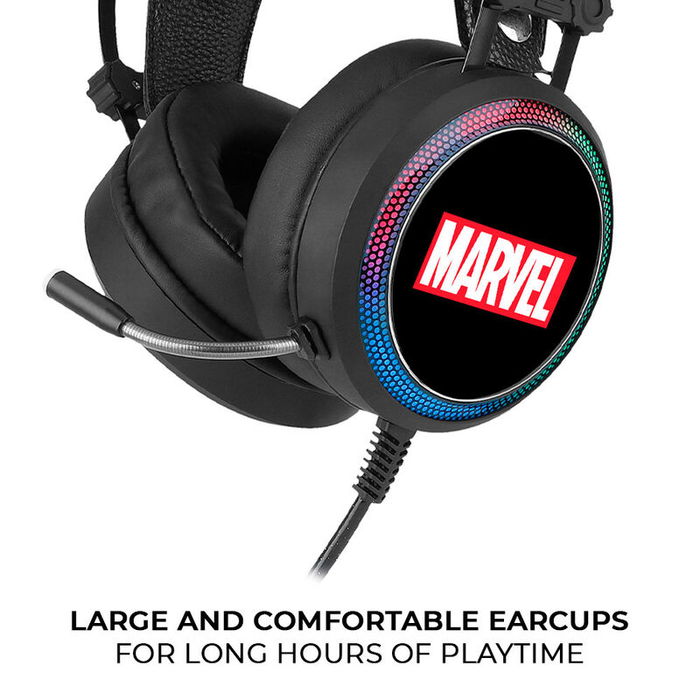 ERT GROUP Auriculares Gaming Marvel Sonido Envolvente Virtual 7.1 Luz LED Micrófono Flexible Conexión USB Jack