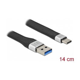 DeLOCK Cable de cinta plana USB 3.2 Gen 1 USB Tipo-A a USB Type-C 14 cm PD 3 A 86938