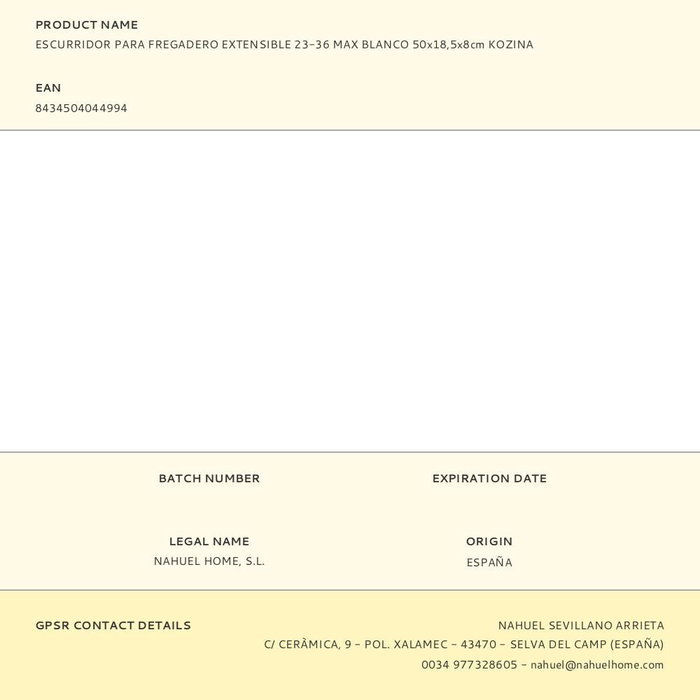 Kozina Escurridor para fregadero extensible 23-36 cm blanco 50 x 18,5 x 8 cm