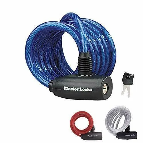 Master Lock Candado con cable de acero trenzado, 1.8 m de largo, 8 mm de diámetro, con revestimiento de vinilo