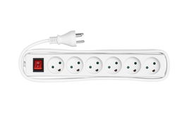 MicroConnect Regleta Danesa de 6 Salidas con Cable de 5m Blanca y Interruptor
