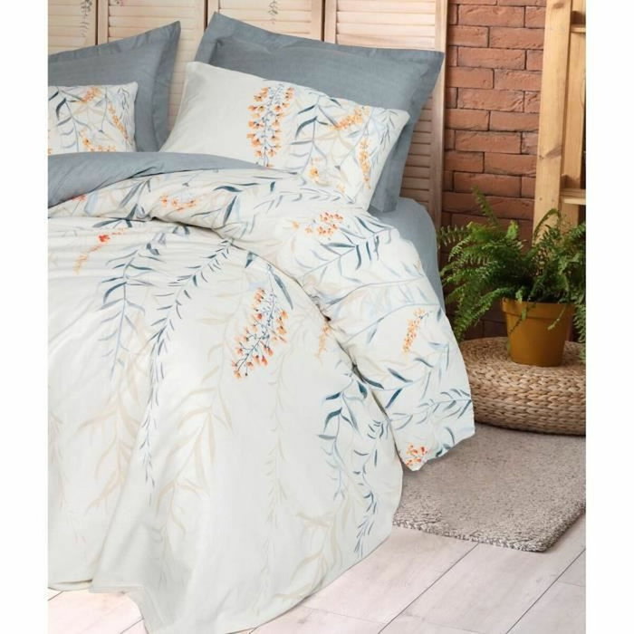 Aucune Juego de cama Azul 100% algodón con funda nórdica y 2 fundas de almohada