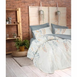Aucune Juego de cama Azul 100% algodón con funda nórdica y 2 fundas de almohada