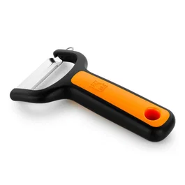 BRA A195013 Pelador Liso en Y para Frutas y Verduras - Pelador de acero inoxidable, corte extrafino, con punzón, color Negro, Naranja, Plata