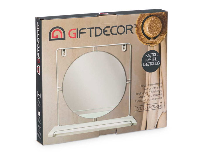 Giftdecor Espejo Estante Pared Negro 33.7 cm x 30 cm x 10 cm (Set de 4)