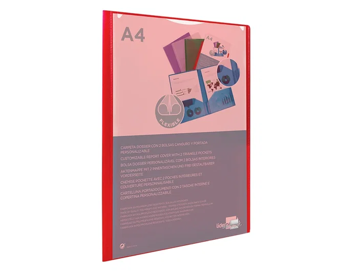 Liderpapel Carpeta dossier con dos bolsas canguro roja DIN A4 Liderpapel Carpeta dossier con dos bolsas canguro roja DIN A4