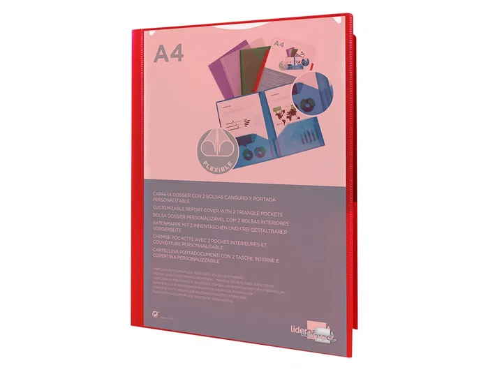 Liderpapel Carpeta dossier con dos bolsas canguro roja DIN A4 Liderpapel Carpeta dossier con dos bolsas canguro roja DIN A4