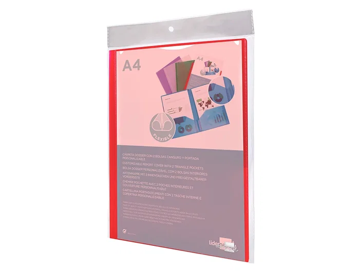 Liderpapel Carpeta dossier con dos bolsas canguro roja DIN A4 Liderpapel Carpeta dossier con dos bolsas canguro roja DIN A4