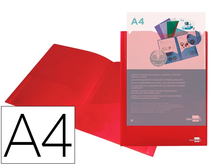 Liderpapel Carpeta dossier con dos bolsas canguro roja DIN A4 Liderpapel Carpeta dossier con dos bolsas canguro roja DIN A4