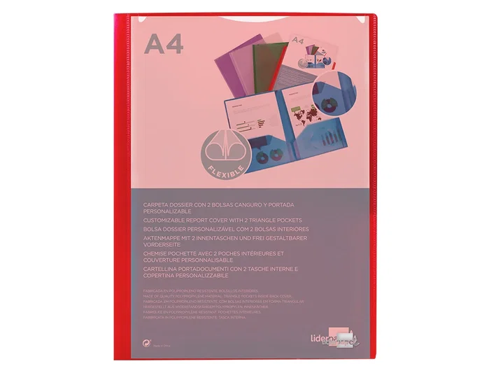 Liderpapel Carpeta dossier con dos bolsas canguro roja DIN A4 Liderpapel Carpeta dossier con dos bolsas canguro roja DIN A4