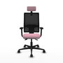 Silla de oficina Bormate con mecanismo Asincro tapizada con Tela color Rosa y malla color Negro. Equipada con lumbar 1D, Brazos 2D, Cabecero 2D y Ruedas 65mm nailon