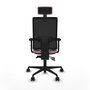 Silla de oficina Bormate con mecanismo Asincro tapizada con Tela color Rosa y malla color Negro. Equipada con lumbar 1D, Brazos 2D, Cabecero 2D y Ruedas 65mm nailon