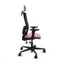 Silla de oficina Bormate con mecanismo Asincro tapizada con Tela color Rosa y malla color Negro. Equipada con lumbar 1D, Brazos 2D, Cabecero 2D y Ruedas 65mm nailon