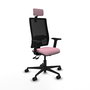 Silla de oficina Bormate con mecanismo Asincro tapizada con Tela color Rosa y malla color Negro. Equipada con lumbar 1D, Brazos 2D, Cabecero 2D y Ruedas 65mm nailon