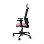 Silla de oficina Bormate con mecanismo Asincro tapizada con Tela color Rosa y malla color Negro. Equipada con lumbar 1D, Brazos 2D, Cabecero 2D y Ruedas 65mm nailon