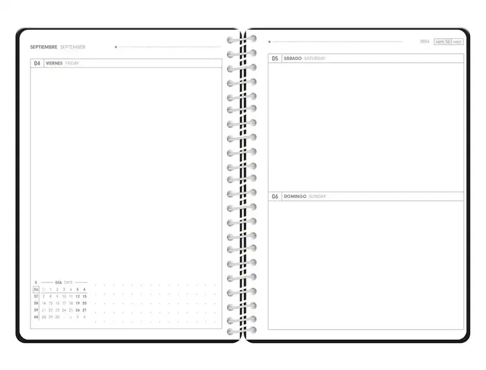 Antartik Essentials Agenda Escolar 26-27 Espiral, Día Página A5+, Papel FSC 80g, Interior Bilingüe, Color Negro