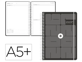 Antartik Essentials Agenda Escolar 26-27 Espiral, Día Página A5+, Papel FSC 80g, Interior Bilingüe, Color Negro