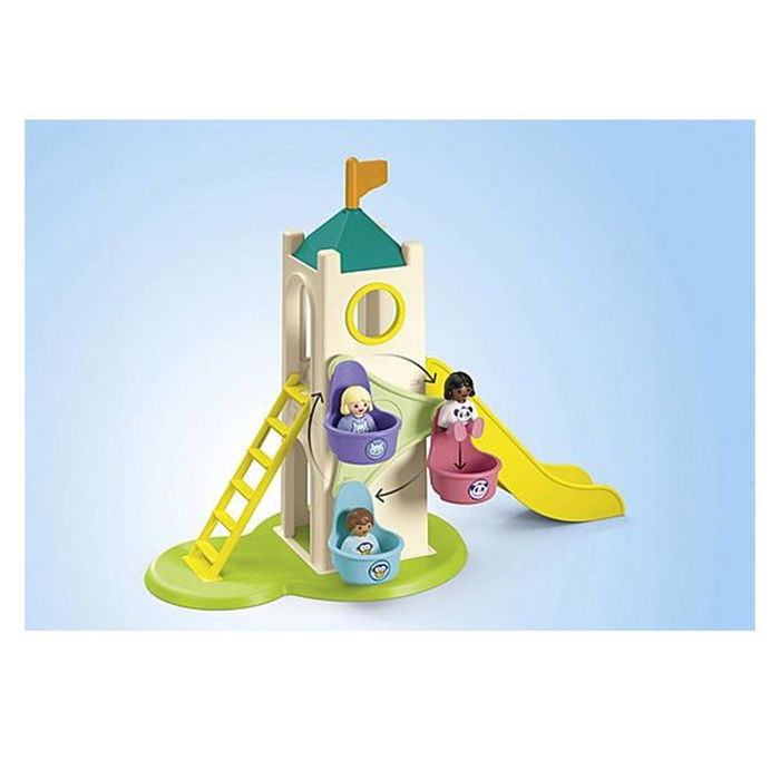 Playmobil Junior Parque Infantil Aventura, Juguete de Torre con Tobogán y Tiovivo para Niños de 1 a 4 Años, Fabricado con Plástico de Origen Vegetal