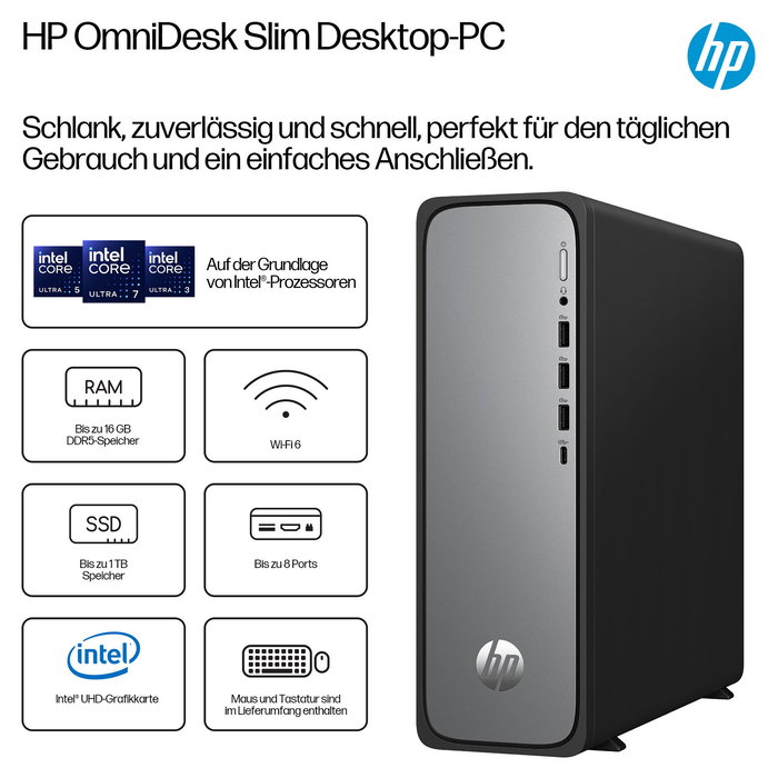 HP OmniDesk S03-0412ng Intel 300 8GB RAM 512GB SSD Windows 11 Negro