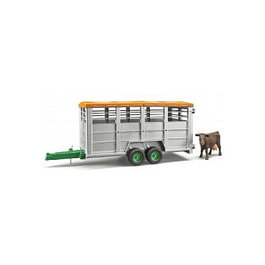 Bruder Remolque de transporte de ganado con vaca (gris)