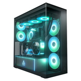 ARCTIC Xtender Caja PC Gaming Mid-Tower, Negro Cristal Templado Espejo, Soporte EATX, Montaje Vertical GPU, 6 Bahías, 7 Ranuras, Controlador Ventiladores ARGB 4-pin