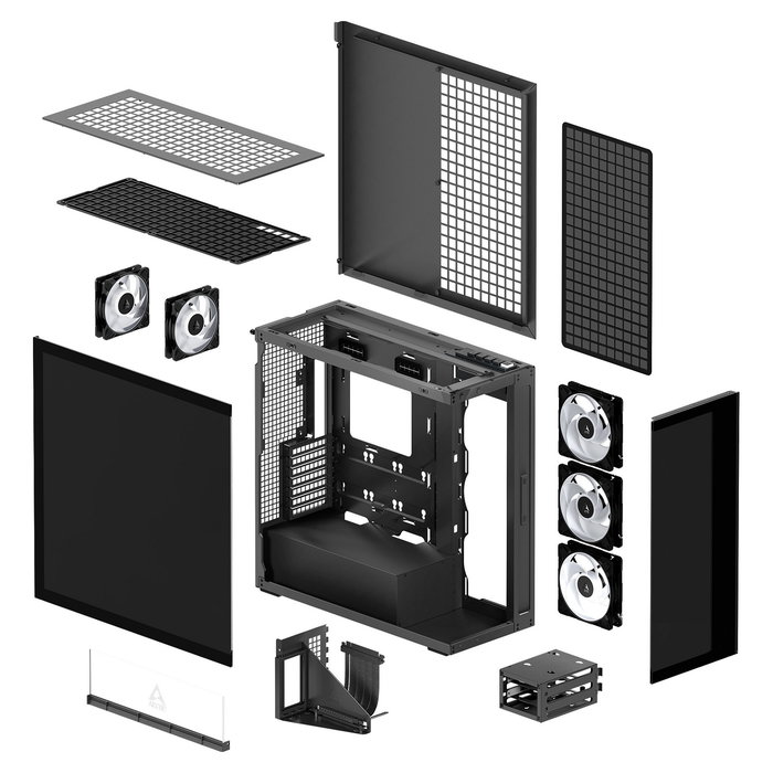 ARCTIC Xtender Caja PC Gaming Mid-Tower, Negro Cristal Templado Espejo, Soporte EATX, Montaje Vertical GPU, 6 Bahías, 7 Ranuras, Controlador Ventiladores ARGB 4-pin