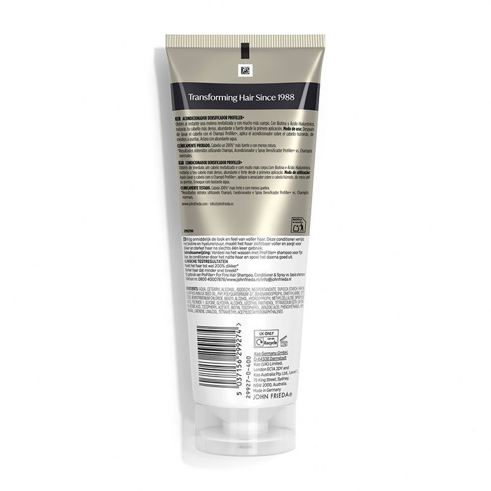 John Frieda PROFILLER+ Acondicionador Densificador para Cabello Fino y Sin Cuerpo - Aumenta la Densidad y Volumen 250 ml
