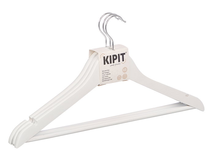 Kipit Set de 3 Perchas Blancas de Madera y Metal, Dimensiones 44.5 x 23 x 3.6 cm (Set de 24)