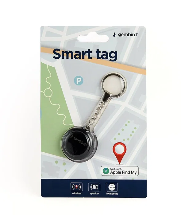 Gembird TA-TAG-01-BK Llavero Smart Tag, Negro y Gris, 1 Pieza
