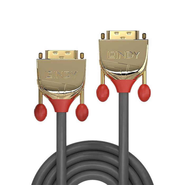 LINDY Cable DVI-D 36205 de 7,6 m, Negro y Oro