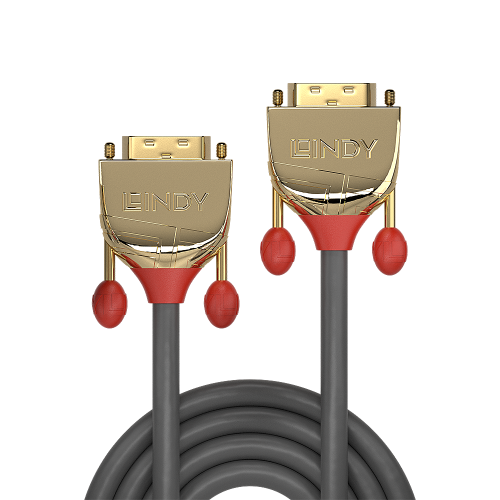 LINDY Cable DVI-D 36205 de 7,6 m, Negro y Oro
