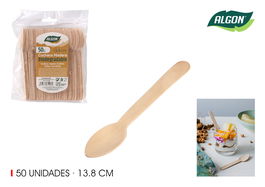 Algon Set 50 Cucharas de Café de Madera 13.8 cm (20 Unidades)